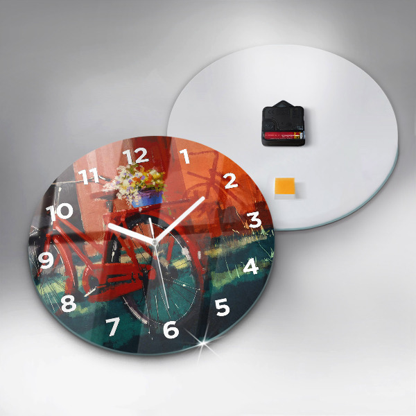 Round glass wall clock Painted bike