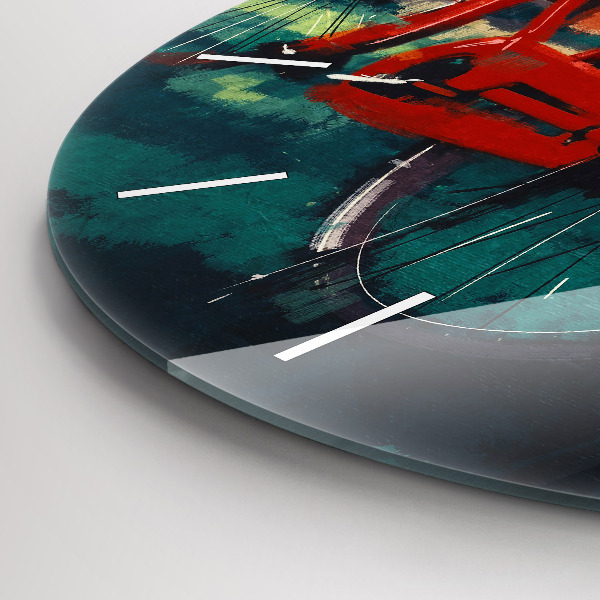 Round glass wall clock Painted bike
