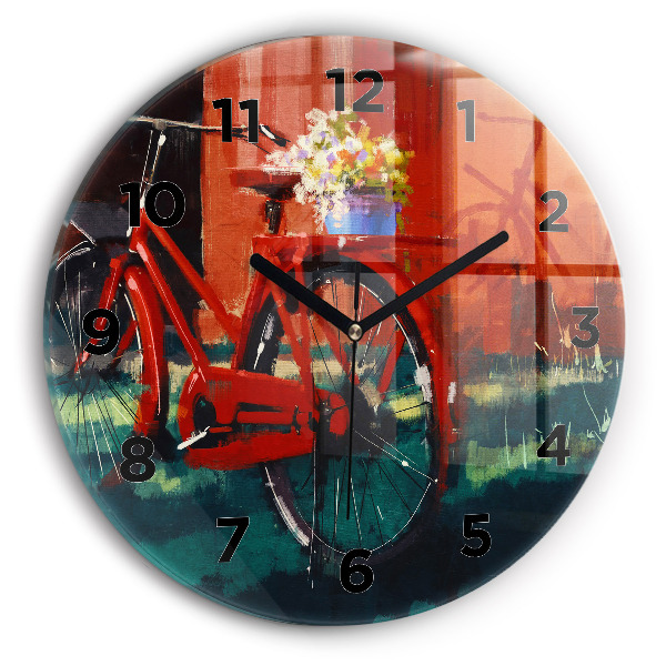 Round glass wall clock Painted bike