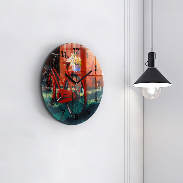 Round glass wall clock Painted bike