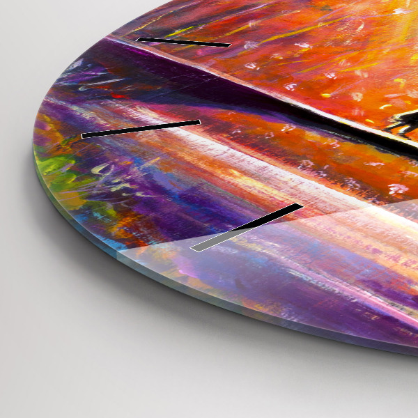 Round glass wall clock Couple in the forest