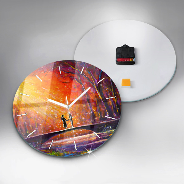 Round glass wall clock Couple in the forest