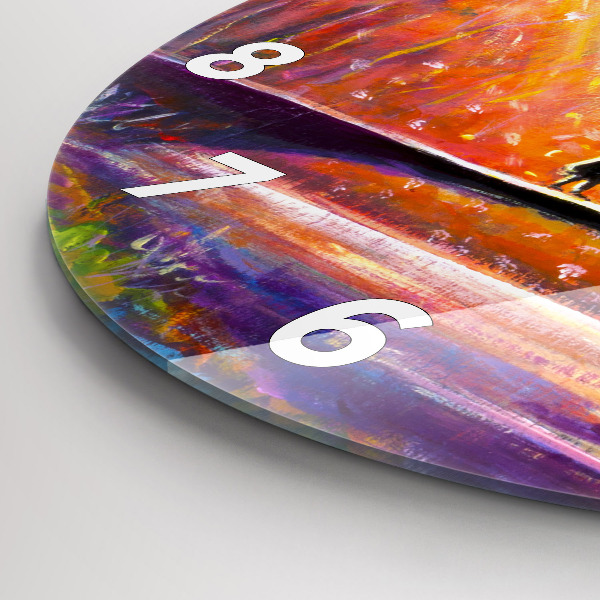 Round glass wall clock Couple in the forest