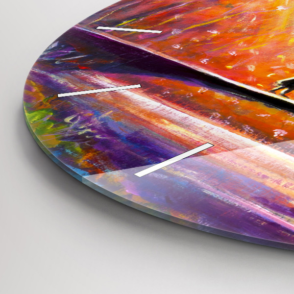 Round glass wall clock Couple in the forest