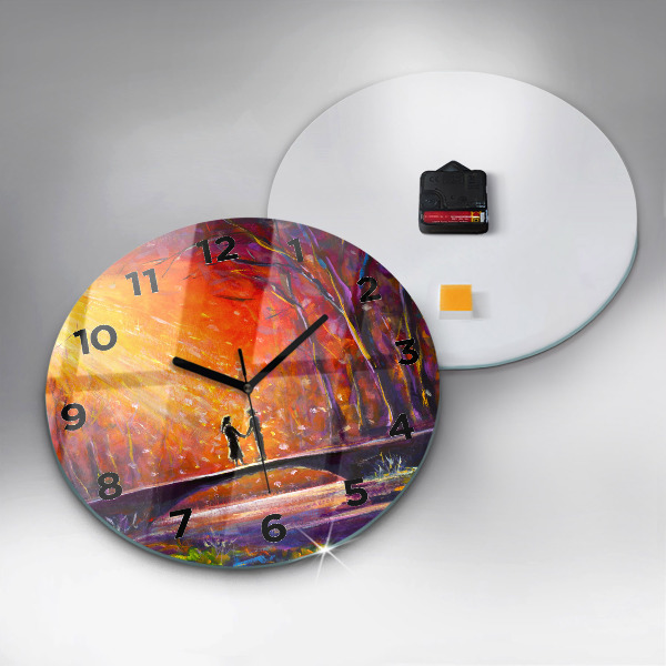 Round glass wall clock Couple in the forest