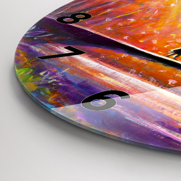 Round glass wall clock Couple in the forest