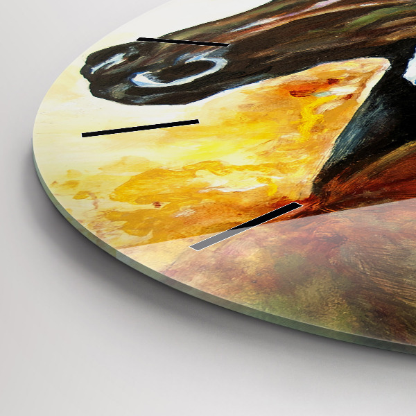 Round glass wall clock Two painted horses
