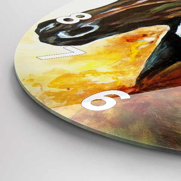 Round glass wall clock Two painted horses