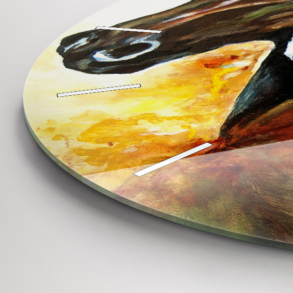 Round glass wall clock Two painted horses