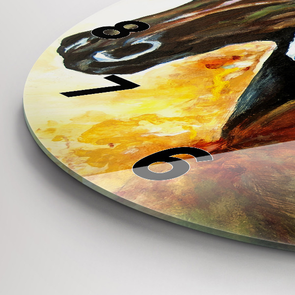 Round glass wall clock Two painted horses