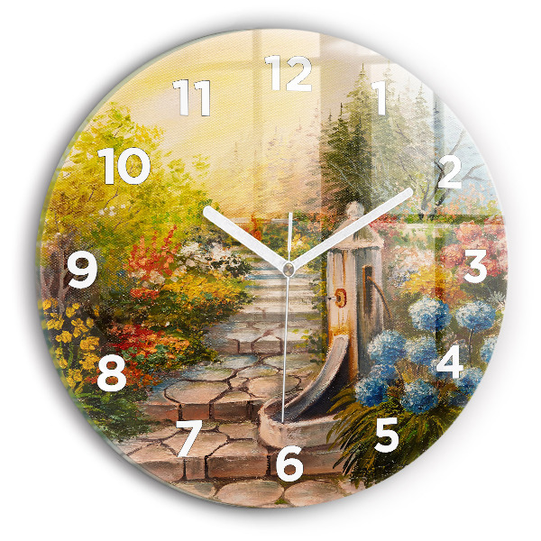 Round glass wall clock Oil composition in the forest