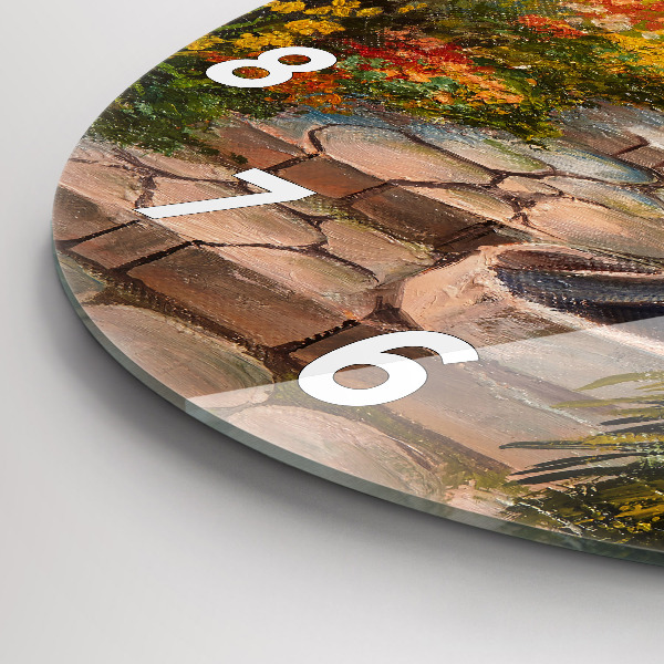 Round glass wall clock Oil composition in the forest