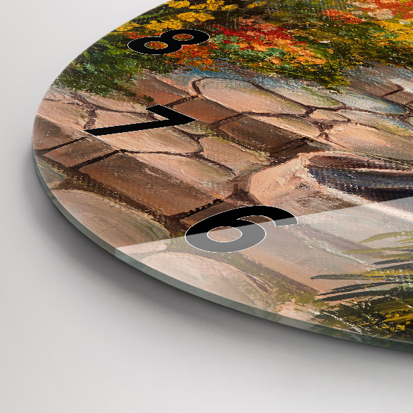 Round glass wall clock Oil composition in the forest