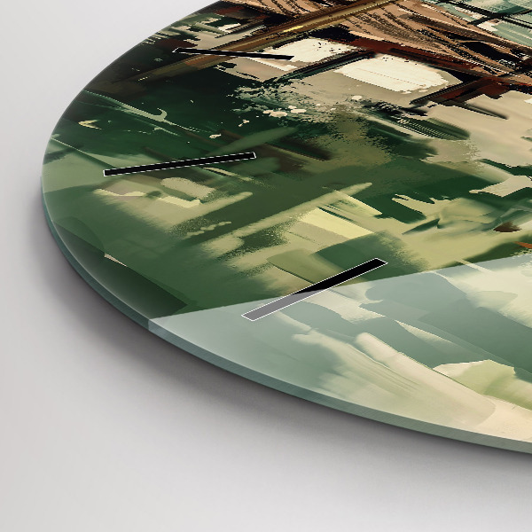 Round glass wall clock Fishing boats in the port