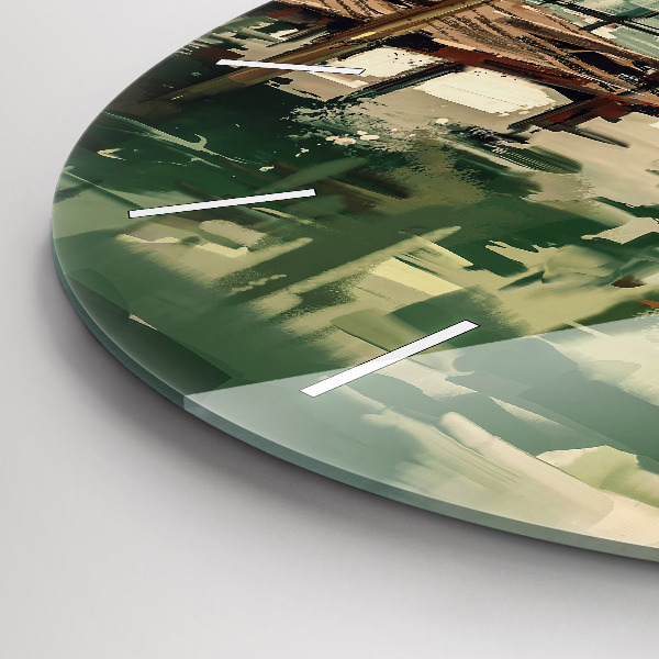 Round glass wall clock Fishing boats in the port