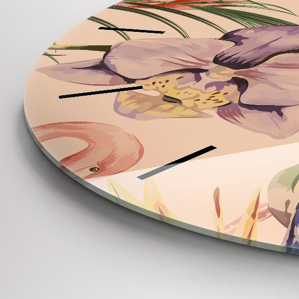 Round glass wall clock Tropical palm leaves