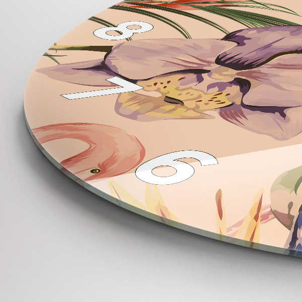 Round glass wall clock Tropical palm leaves
