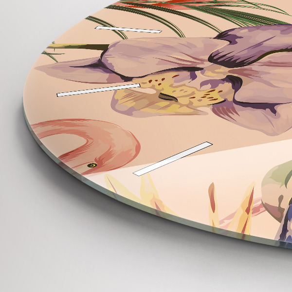 Round glass wall clock Tropical palm leaves