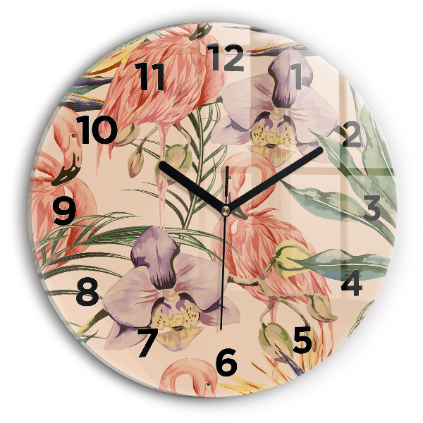 Round glass wall clock Tropical palm leaves