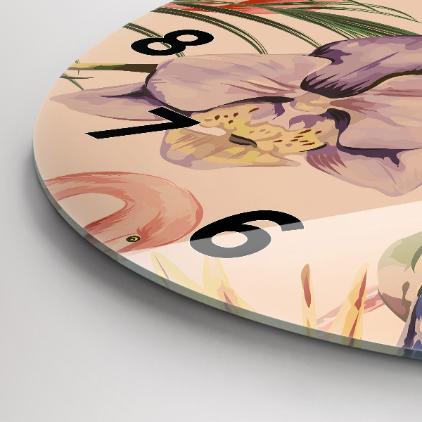 Round glass wall clock Tropical palm leaves