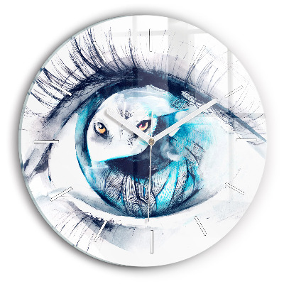 Round glass wall clock Wolf Eye Illustration