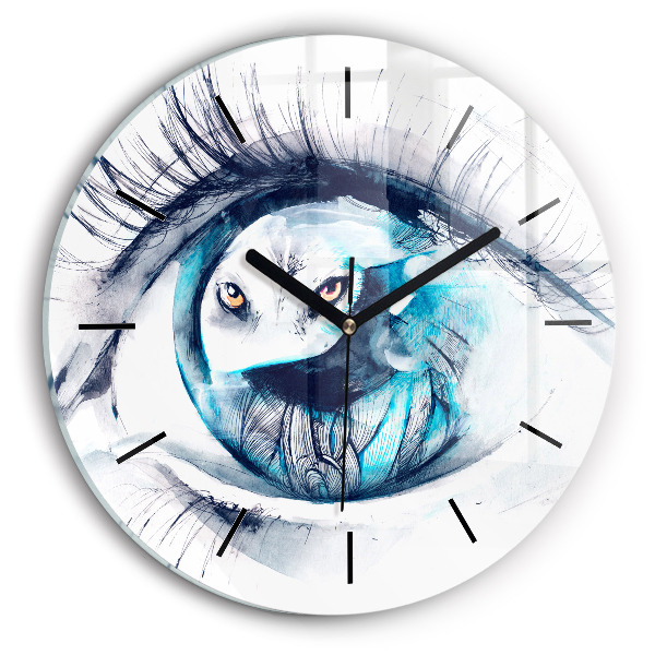 Round glass wall clock Wolf Eye Illustration