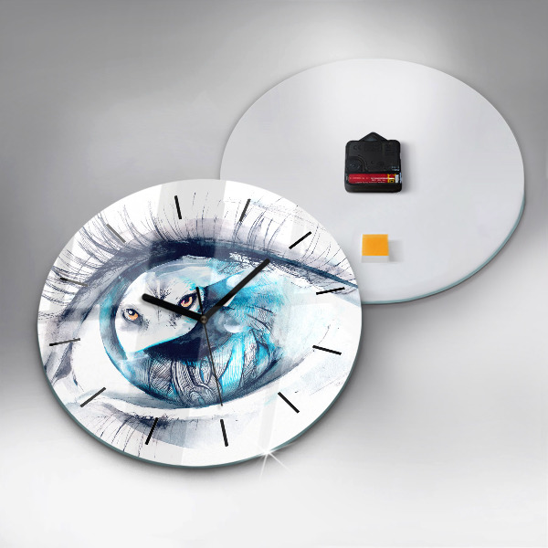 Round glass wall clock Wolf Eye Illustration