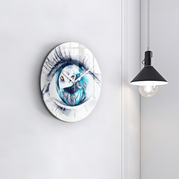 Round glass wall clock Wolf Eye Illustration