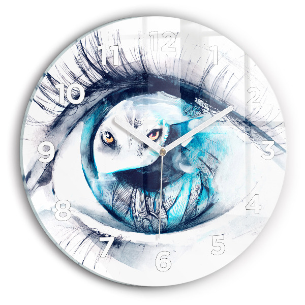 Round glass wall clock Wolf Eye Illustration