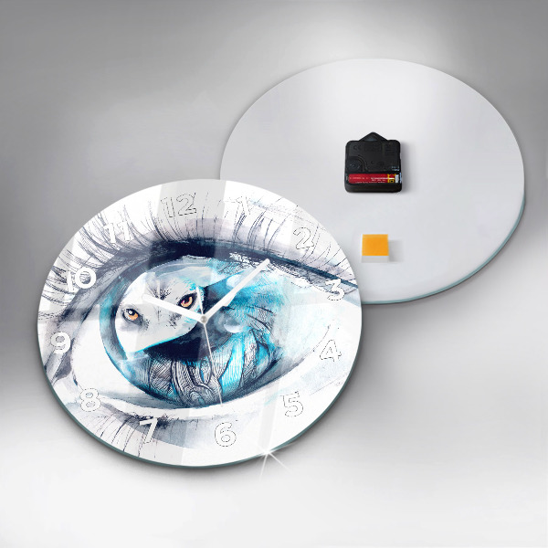 Round glass wall clock Wolf Eye Illustration