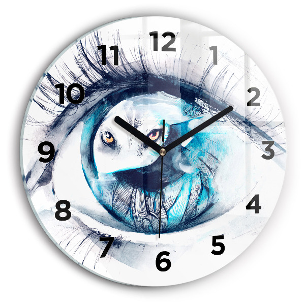 Round glass wall clock Wolf Eye Illustration