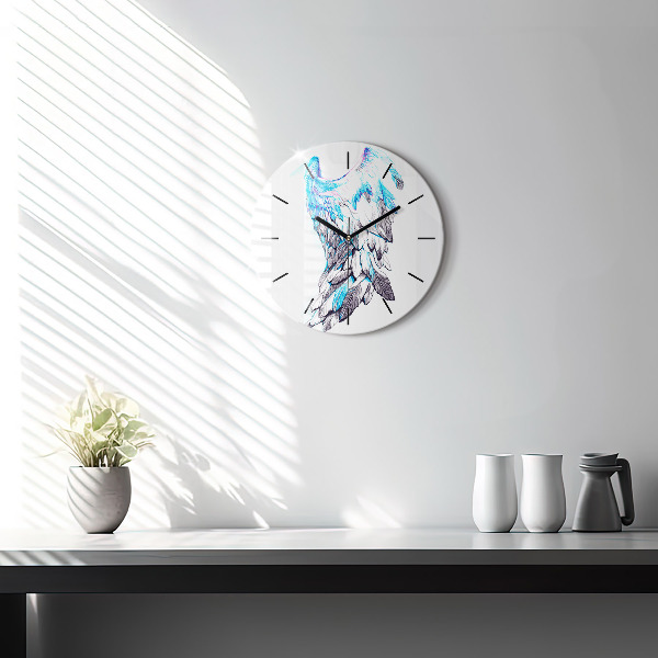 Round glass wall clock Imitation of bird wings