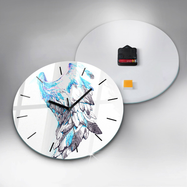 Round glass wall clock Imitation of bird wings