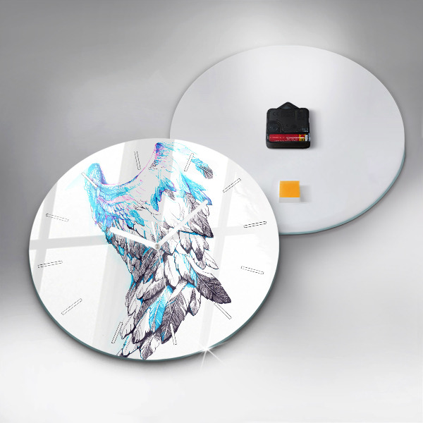 Round glass wall clock Imitation of bird wings