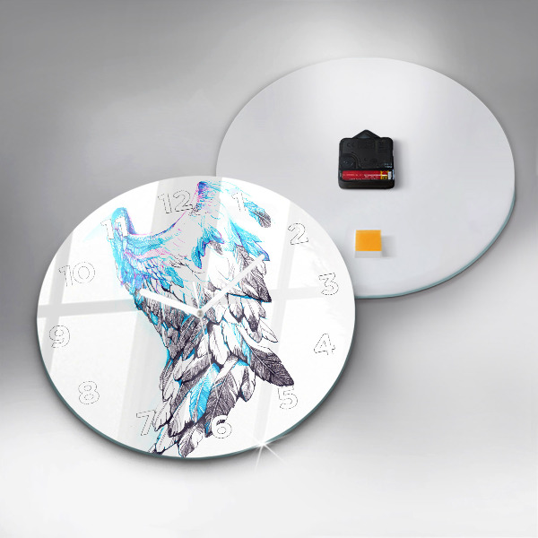 Round glass wall clock Imitation of bird wings