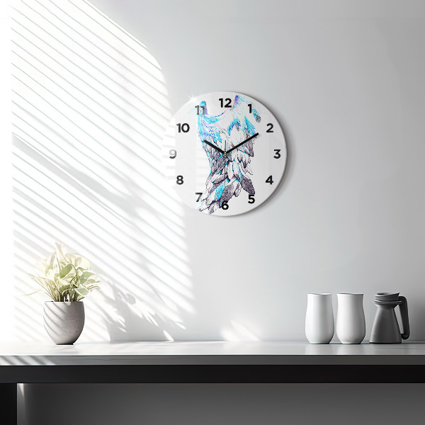 Round glass wall clock Imitation of bird wings