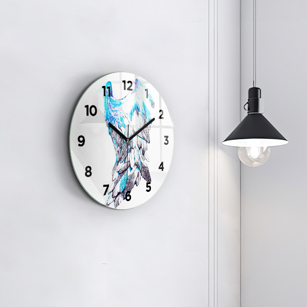 Round glass wall clock Imitation of bird wings
