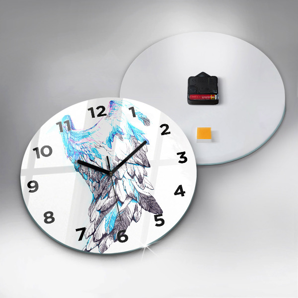 Round glass wall clock Imitation of bird wings