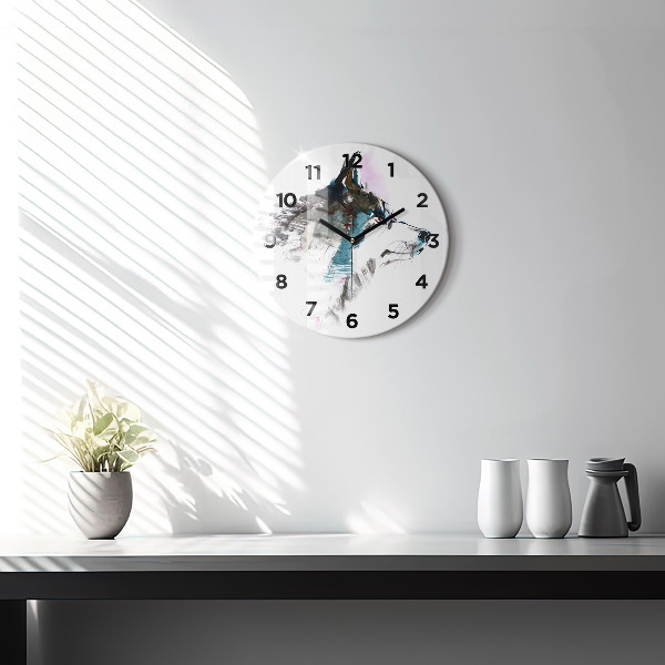 Round glass wall clock Painted Wolf Profile