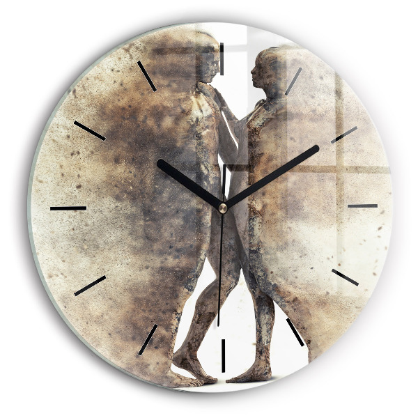 Round glass wall clock Abstract sand people