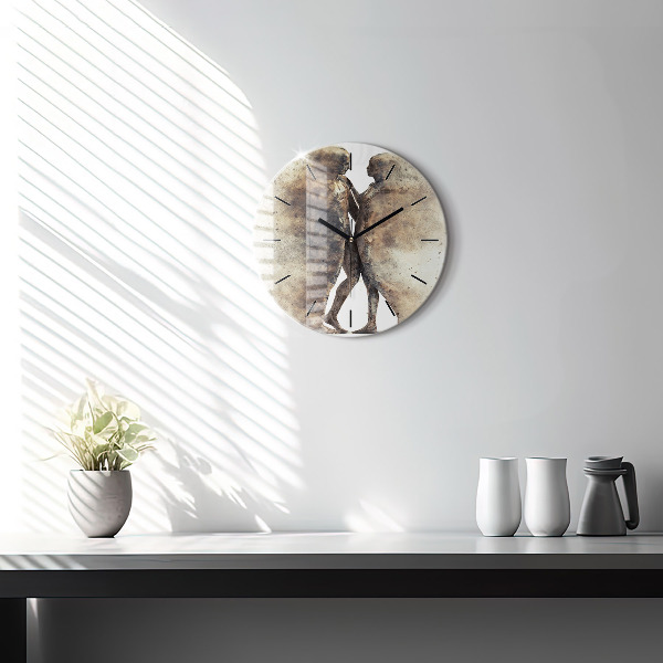 Round glass wall clock Abstract sand people