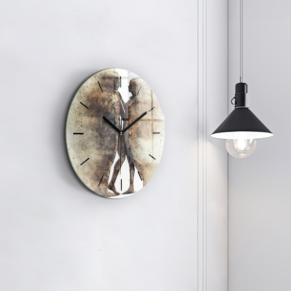 Round glass wall clock Abstract sand people
