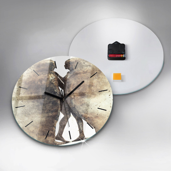 Round glass wall clock Abstract sand people
