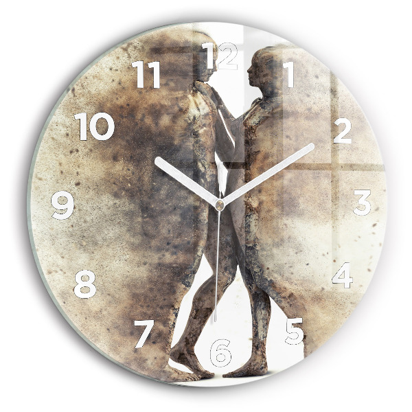 Round glass wall clock Abstract sand people
