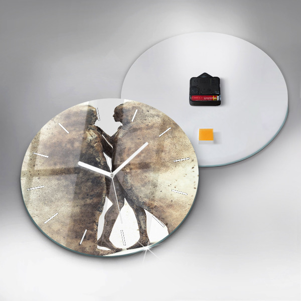 Round glass wall clock Abstract sand people