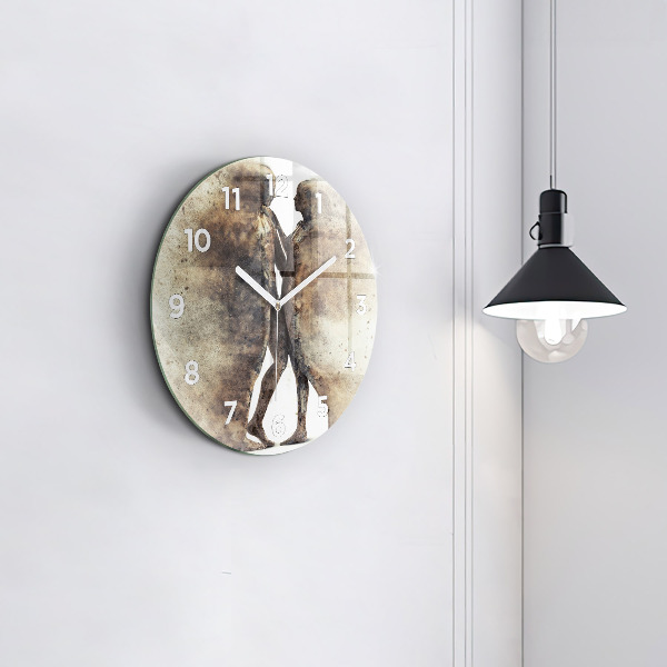 Round glass wall clock Abstract sand people
