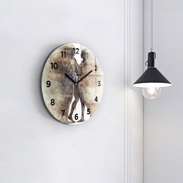 Round glass wall clock Abstract sand people