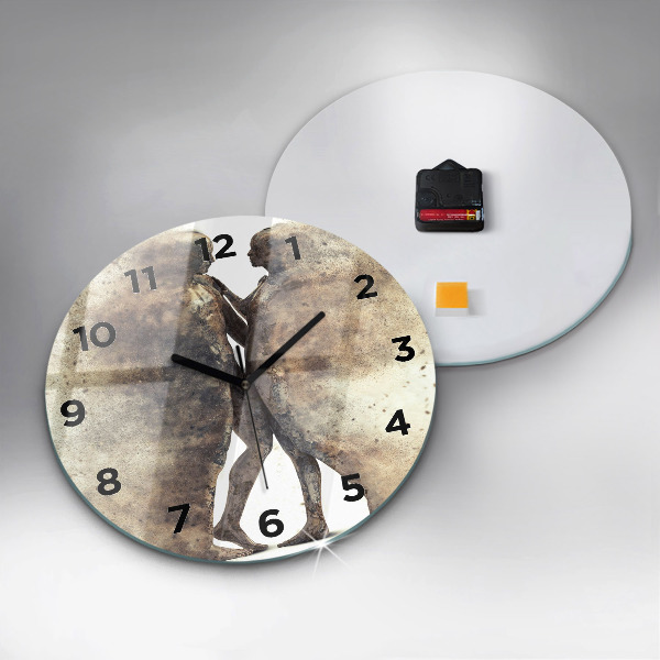Round glass wall clock Abstract sand people