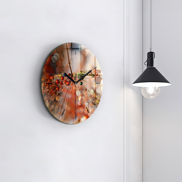 Round glass wall clock Dandelion with dew