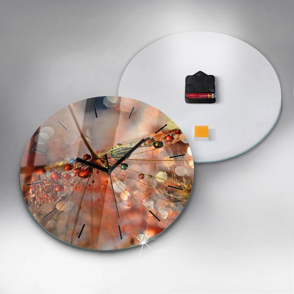 Round glass wall clock Dandelion with dew